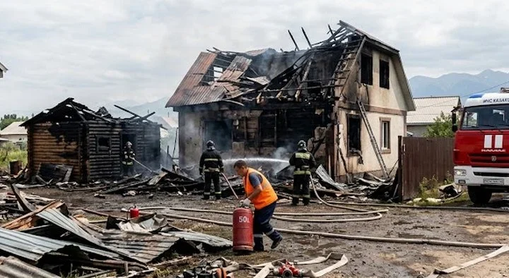 В Алматинской области пожар охватил дом и баню