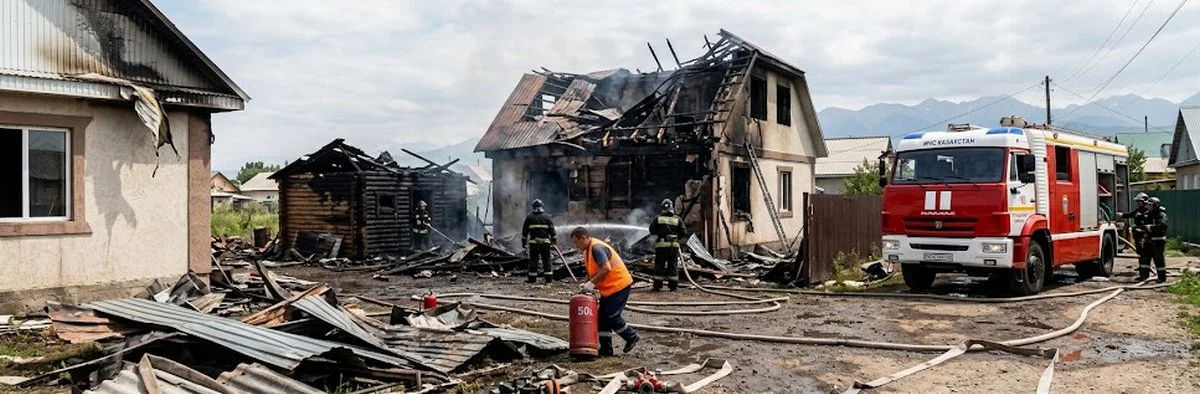 В Алматинской области пожар охватил дом и баню
